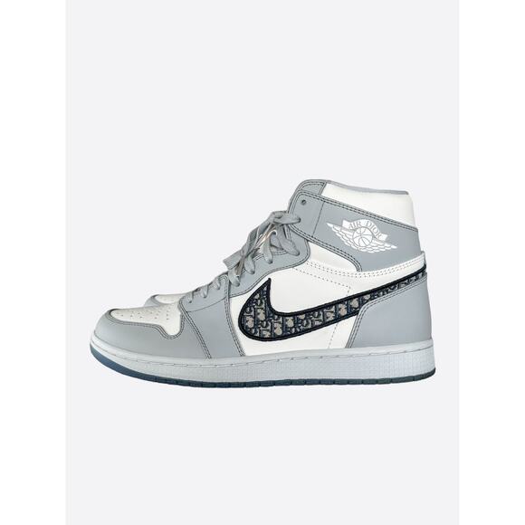 Dior Air Jordan Grey & White Oblique High Top Sneakers - Picture 3 of 10